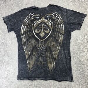 VINTAGE RARE Affliction Distressed Shirt Brown Y2K Foil Back Wings Size  Large